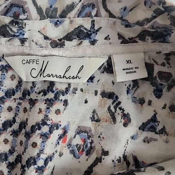 Cafe Marrakesh button-down shirt abstract print - grey & tan Women's Size XL - Picture 7 of 9